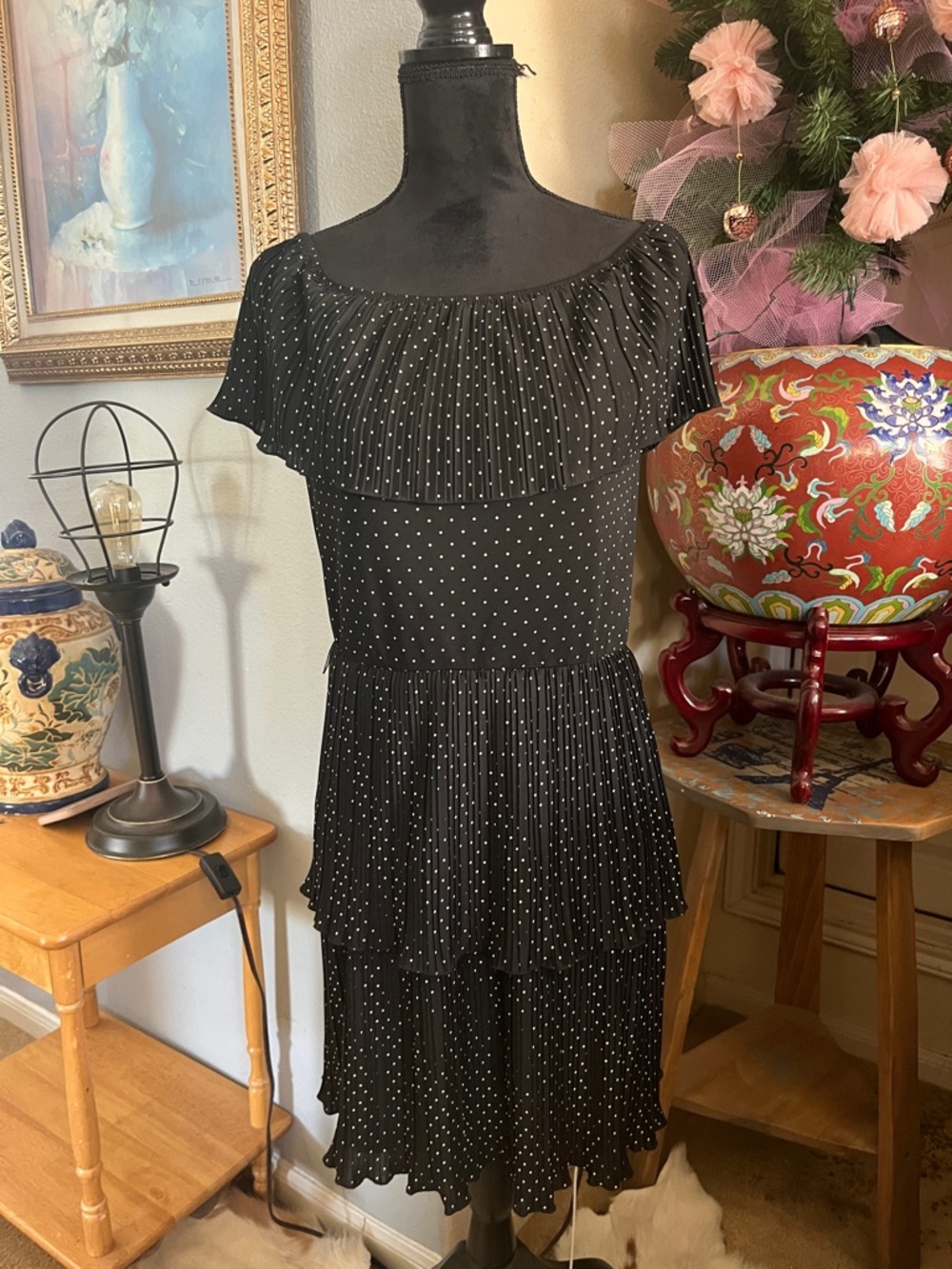 Black Polka Dot Tiered Ruffle Dress